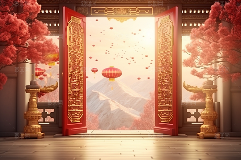 中式传统门楼直播开业背景图