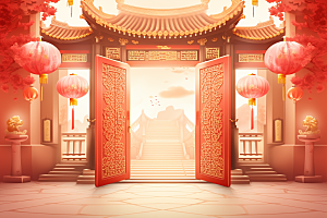 中式传统门楼开业大吉喜庆背景图