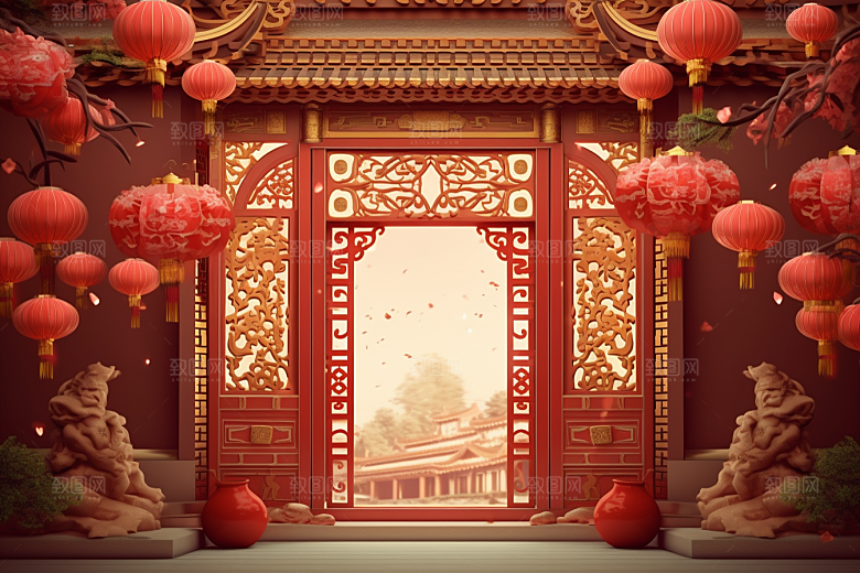中式传统门楼国潮热卖背景图