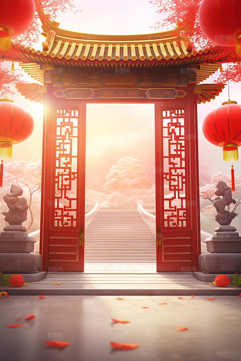 中式传统门楼中国风开业背景图