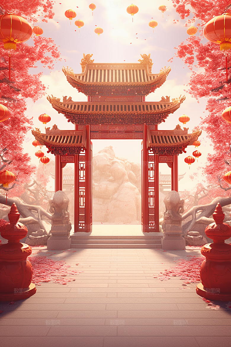 中式传统门楼开业热卖背景图