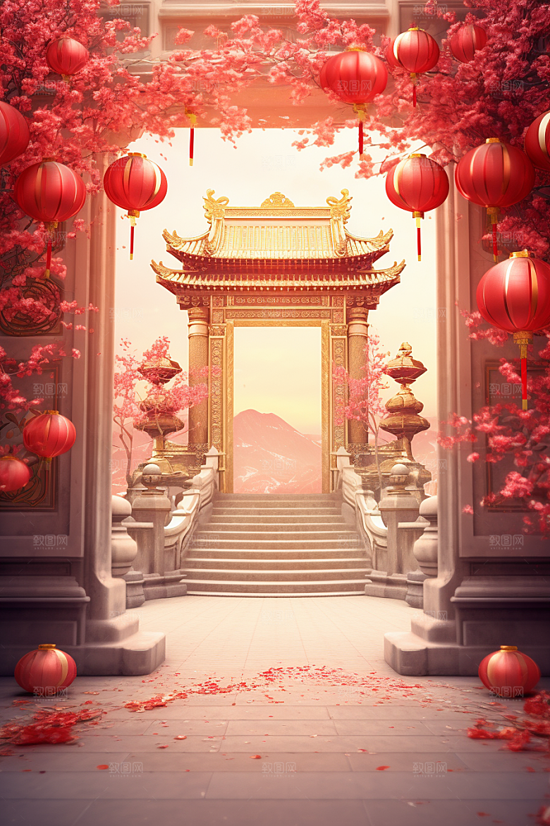 中式传统门楼火热热卖背景图