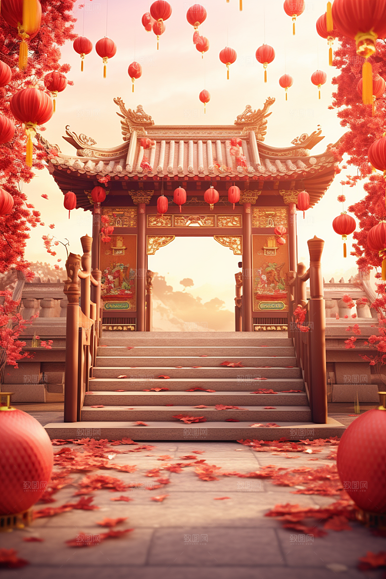 中式传统门楼直播火热背景图