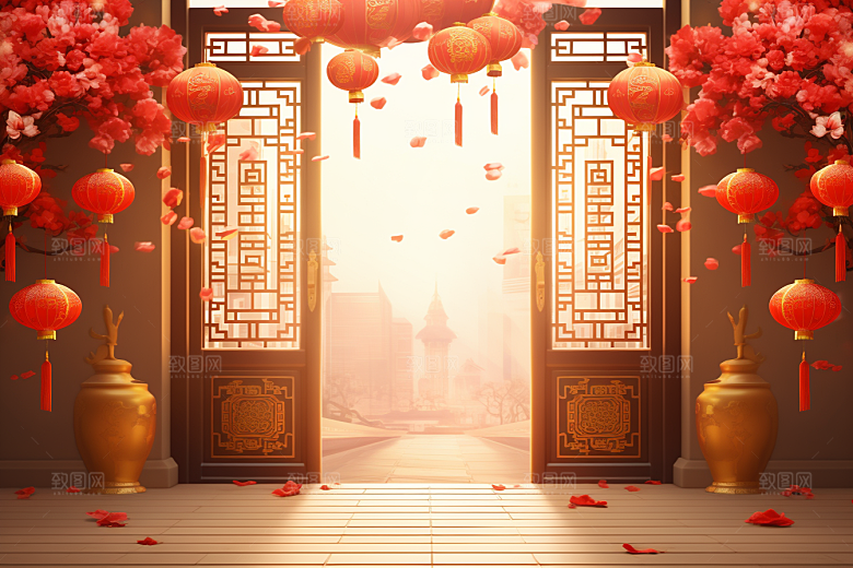 中式传统门楼促销中国风背景图