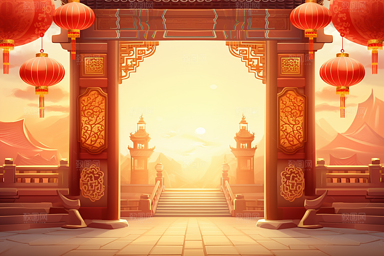 中式传统门楼火热热卖背景图