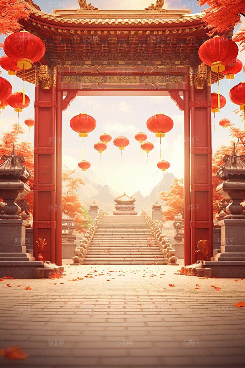中式传统门楼直播中国风背景图