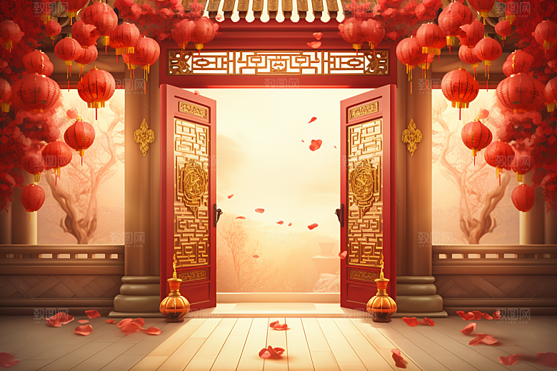 中式传统门楼热卖开业背景图