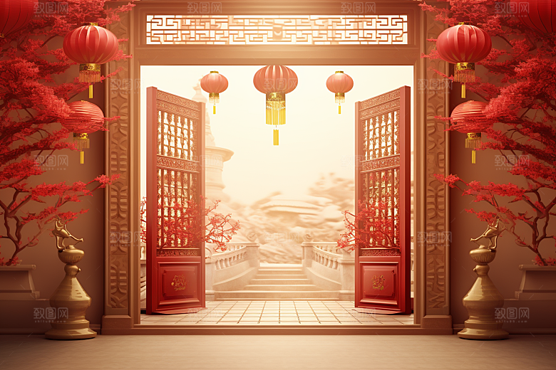 中式传统门楼促销中国风背景图