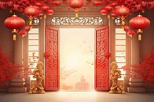 中式传统门楼喜庆开业大吉背景图