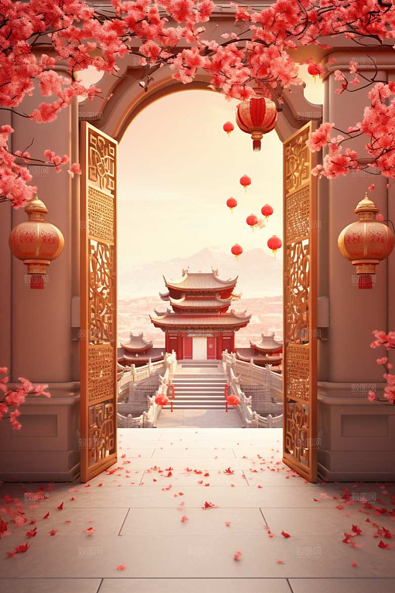 中式传统门楼直播中国风背景图