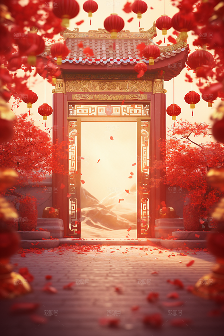 中式传统门楼促销热卖背景图