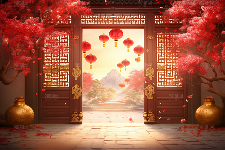中式传统门楼热卖国潮背景图