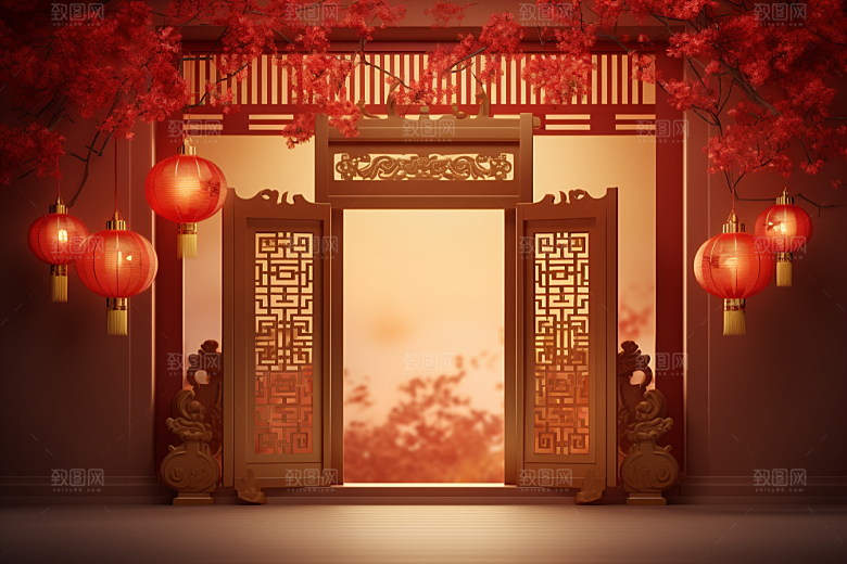 中式传统门楼直播火热背景图