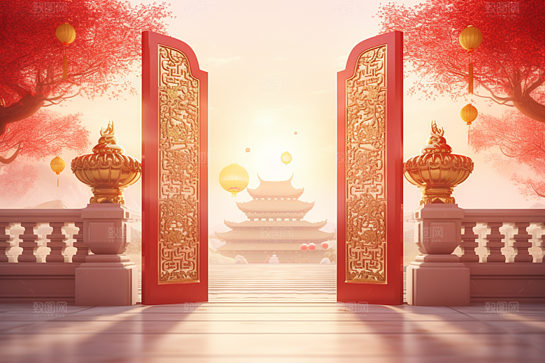 中式传统门楼开业大吉中国风背景图