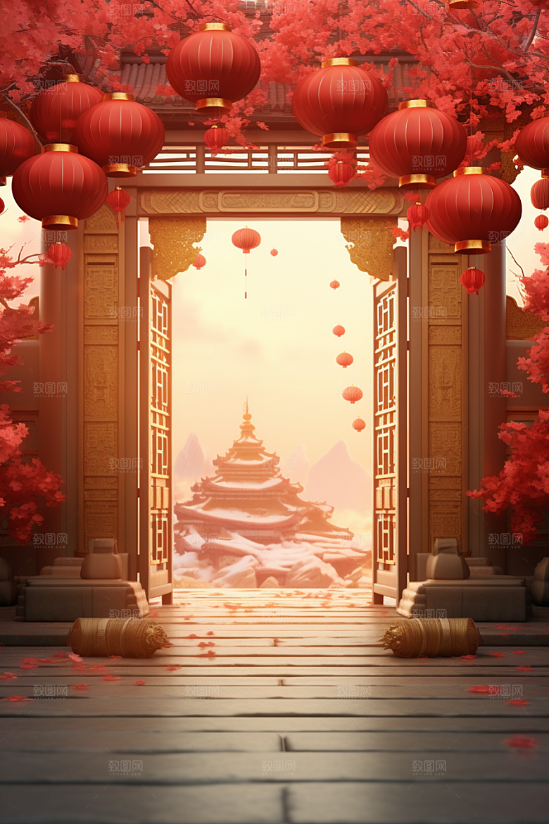 中式传统门楼热卖火热背景图