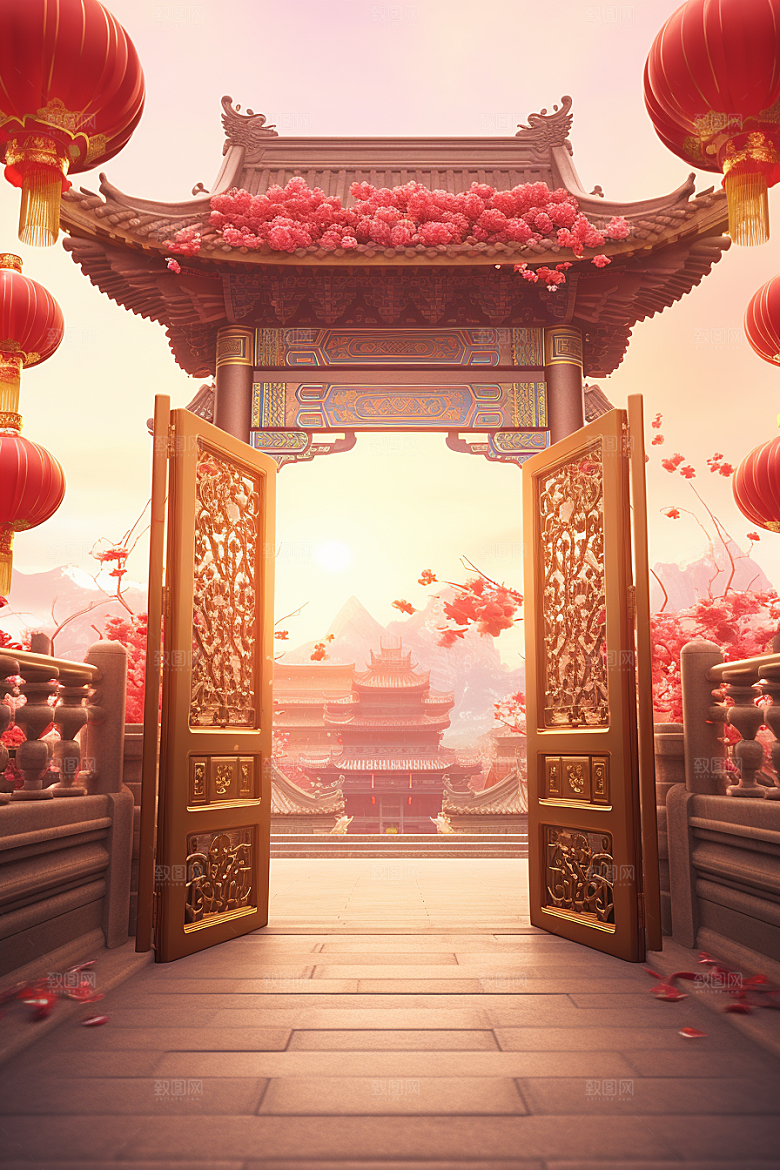 中式传统门楼直播中国风背景图