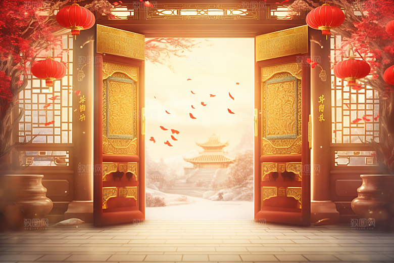 中式传统门楼开门红热卖背景图