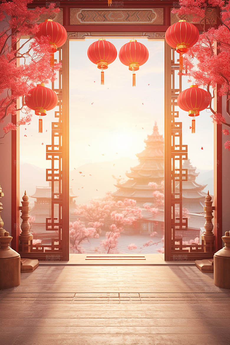 中式传统门楼中国风开业大吉背景图