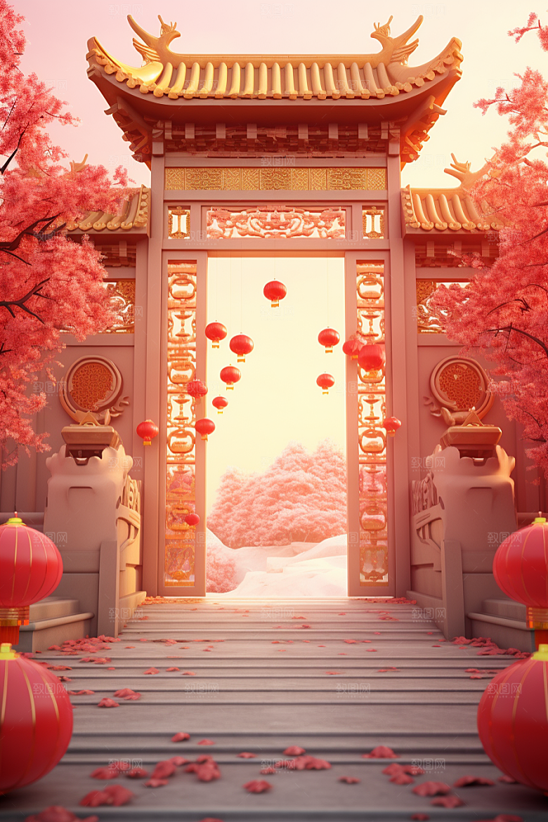 中式传统门楼热卖促销背景图