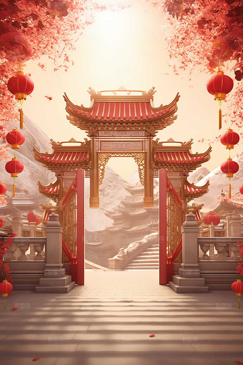 中式传统门楼国潮中国风背景图