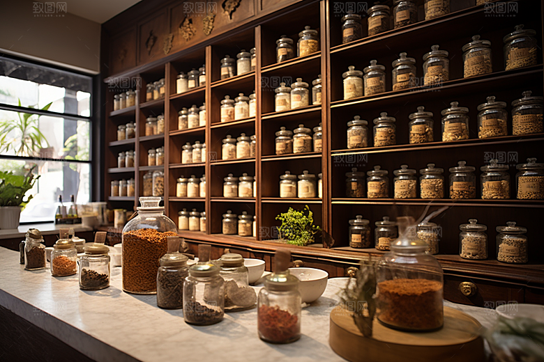 中药房药柜店铺摄影图