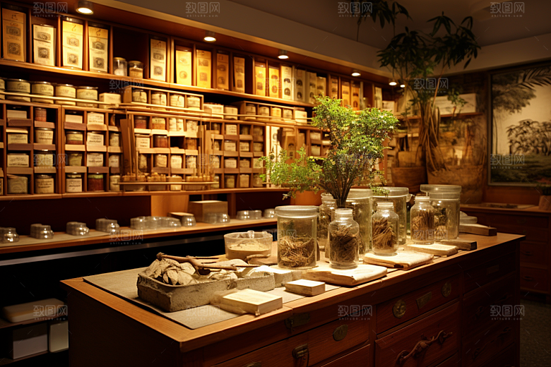中药房店铺抓药摄影图