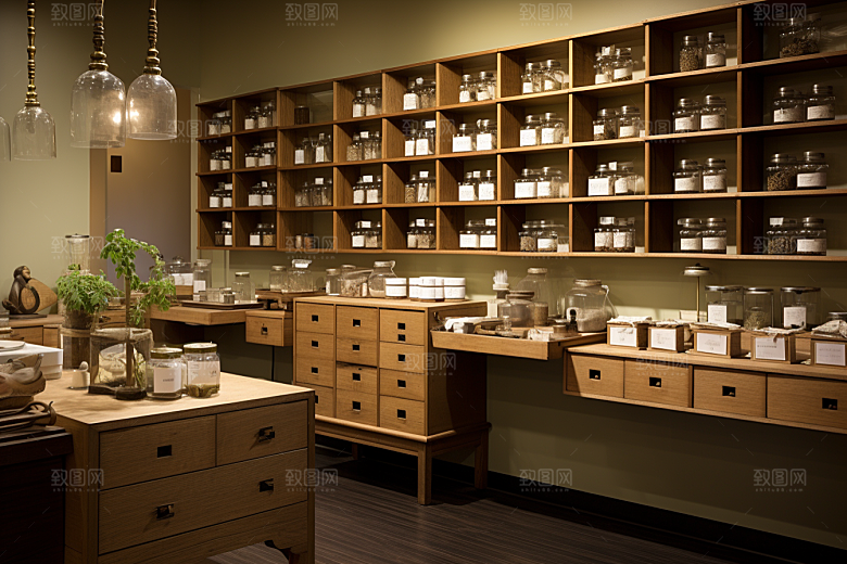 中药房店铺抓药摄影图
