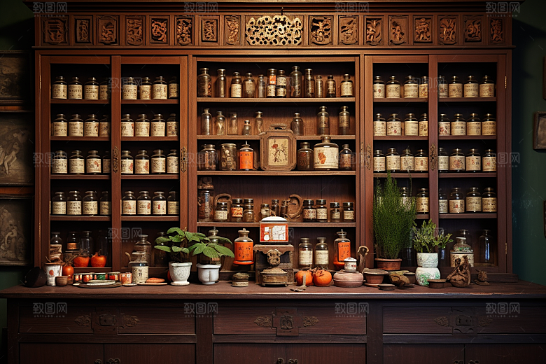 中药房药柜店铺摄影图