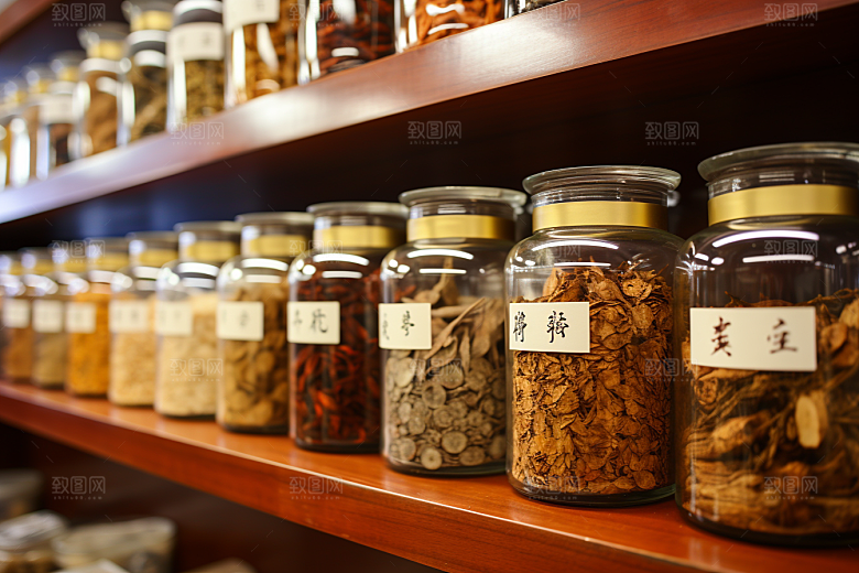 中药房环境抓药摄影图