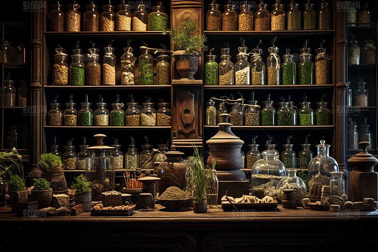 中药房药柜店铺摄影图