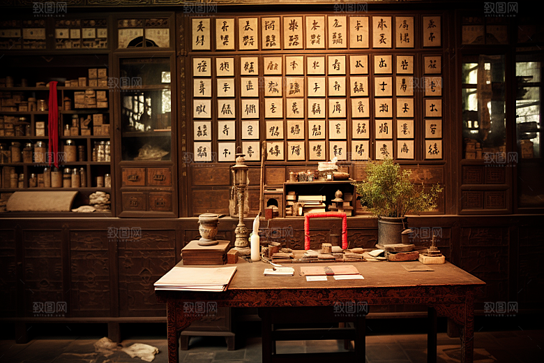 中药房药柜店铺摄影图
