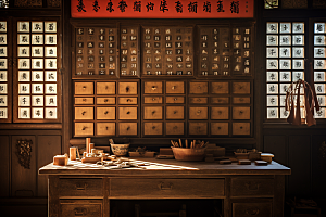 中药房抓药高清摄影图