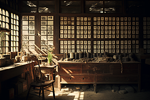 中药房店铺抓药摄影图