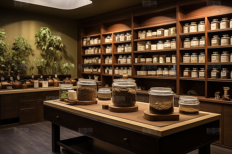 中药房药柜店铺摄影图