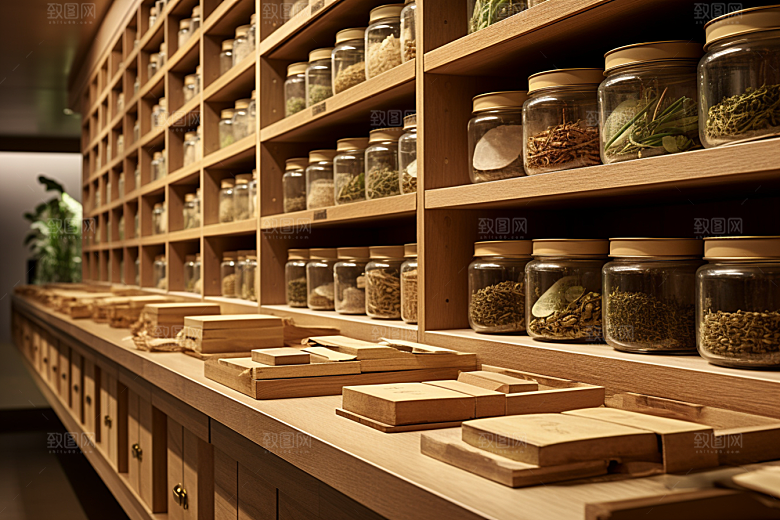 中药房药柜抓药摄影图