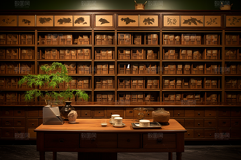 中药房药柜抓药摄影图
