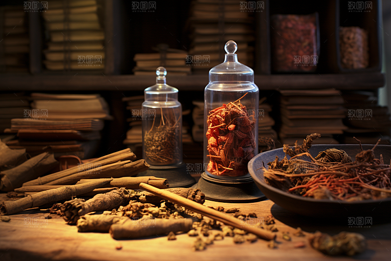 中药药材药方摄影图