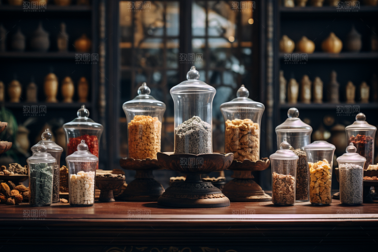 中药抓药草药摄影图