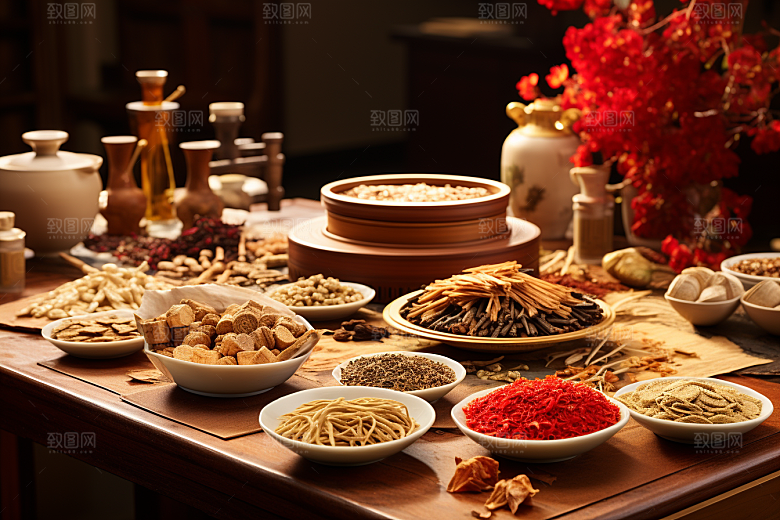 中药中医抓药摄影图