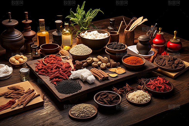 中药中草药抓药摄影图