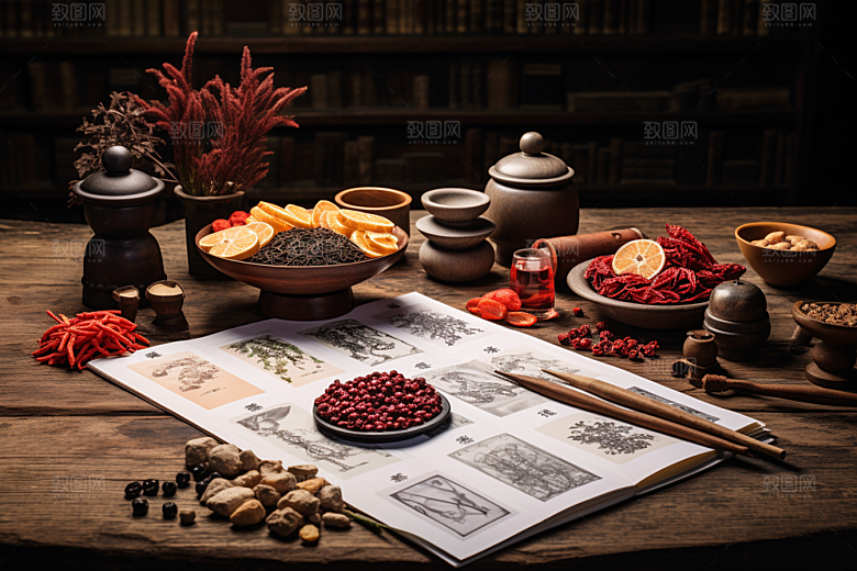 中药抓药中草药摄影图