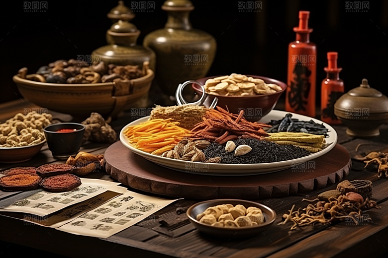 中药中草药抓药摄影图