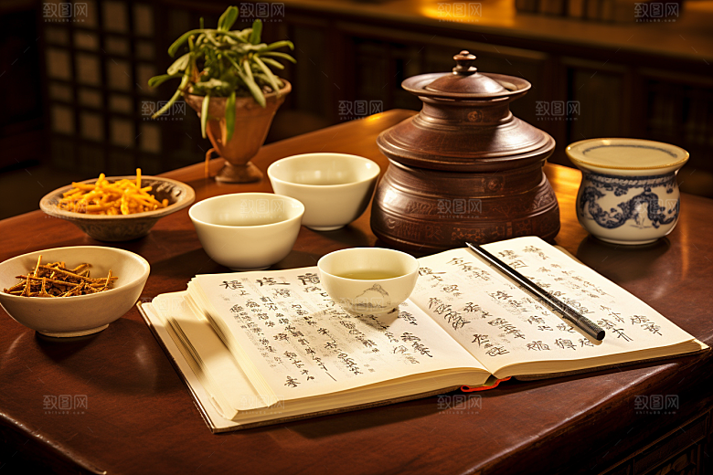 中药抓药草药摄影图