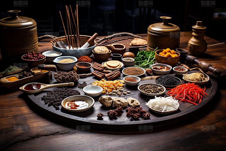 中药抓药草药摄影图