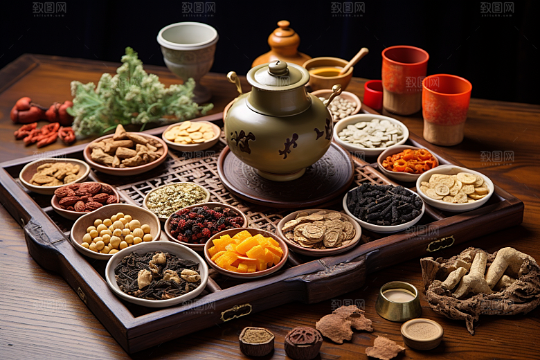 中药抓药中草药摄影图