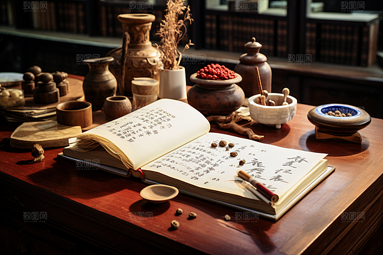 中药中医抓药摄影图