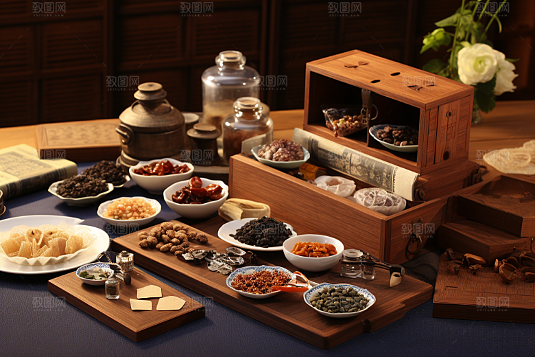 中药中医抓药摄影图