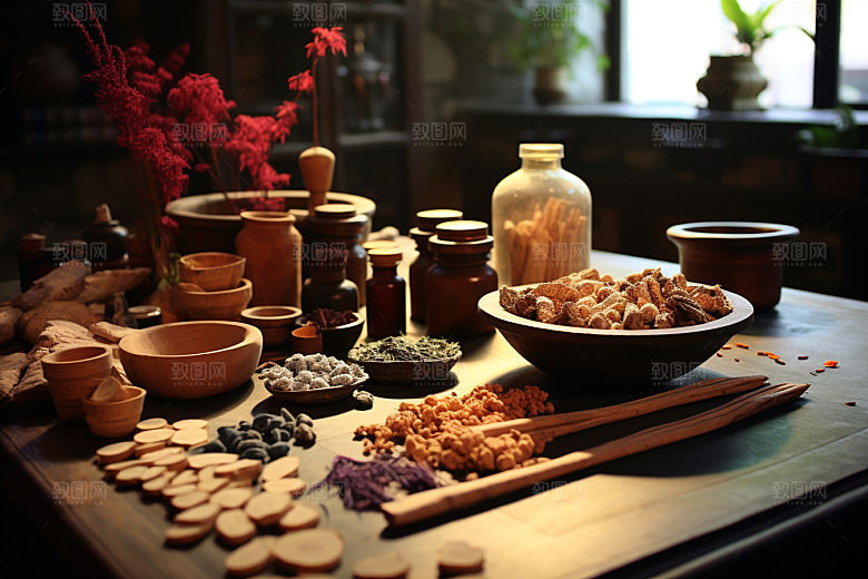中药中草药抓药摄影图