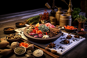 中药中草药抓药摄影图