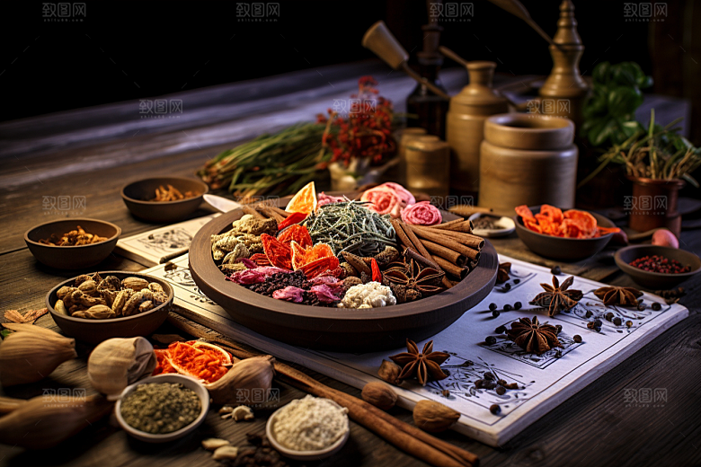 中药中草药抓药摄影图